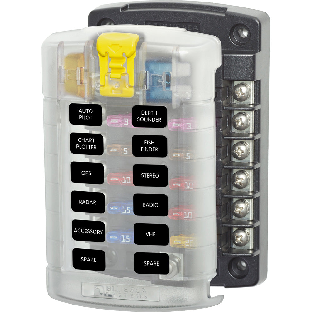 Blue Sea 5029 ST Blade Fuse Block wCover 12 Circuit wo Negative Bus 5029