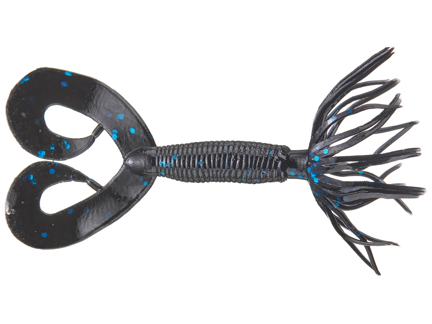 Double Tail Hula Grub 5" 10 Pack Black with Large Blue Flake product image